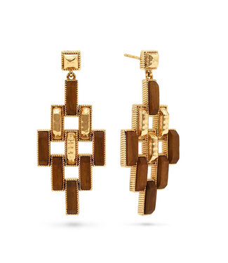 Pathway Post Drop Earrings - Gold/Teak