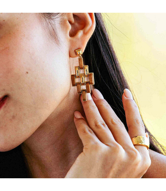 Pathway Post Drop Earrings - Gold/Teak