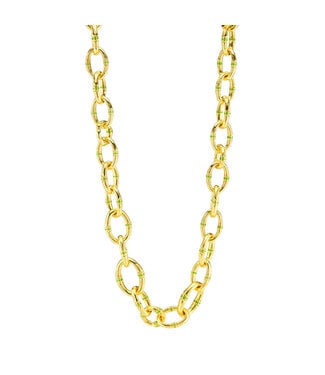 Bangkok Bamboo Link Necklace, 18" - Gold/Green Enamel