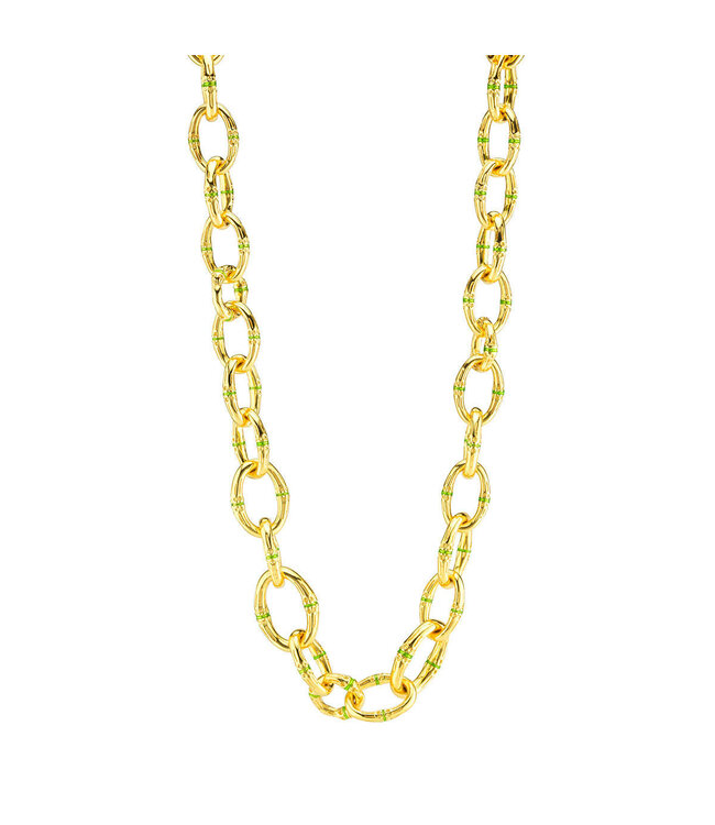 Bangkok Bamboo Link Necklace, 18" - Gold/Green Enamel