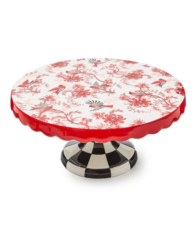 MACKENZIE CHILDS Cardinal Toile Large Pedestal Platter