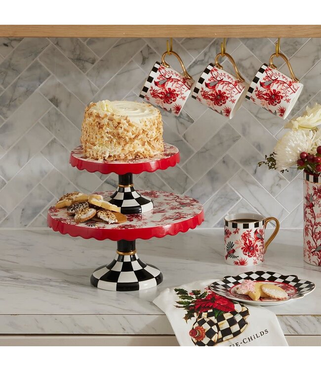 MACKENZIE CHILDS Cardinal Toile Large Pedestal Platter