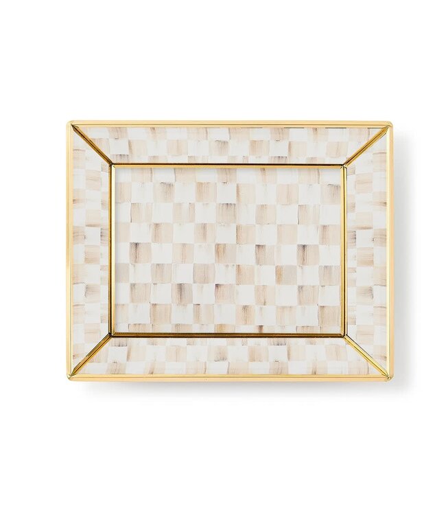 MACKENZIE CHILDS Mocha Check Small Glass Vanity Tray