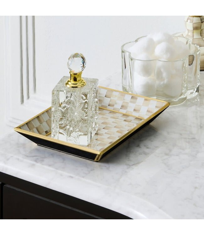 MACKENZIE CHILDS Mocha Check Small Glass Vanity Tray