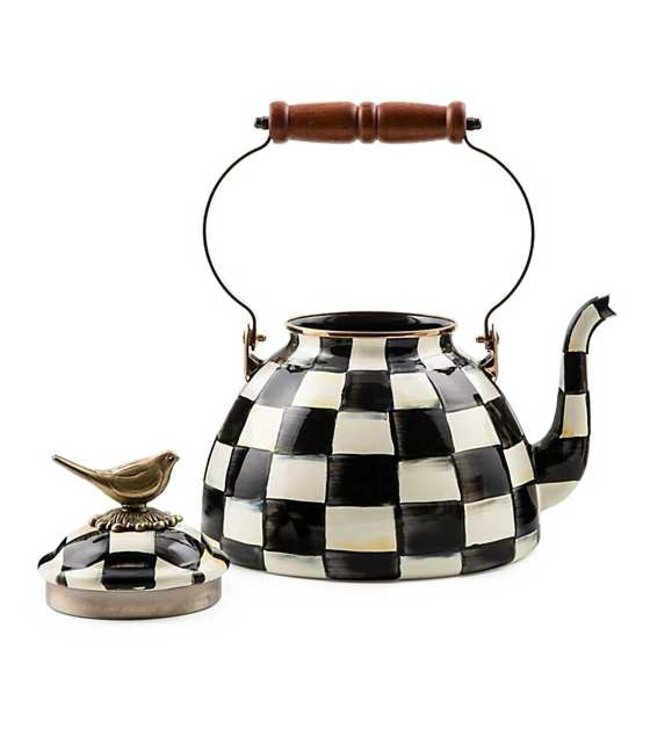 MACKENZIE CHILDS Courtly Check 3 Quart Tea Kettle with Bird