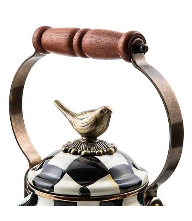 MACKENZIE CHILDS Courtly Check 3 Quart Tea Kettle with Bird