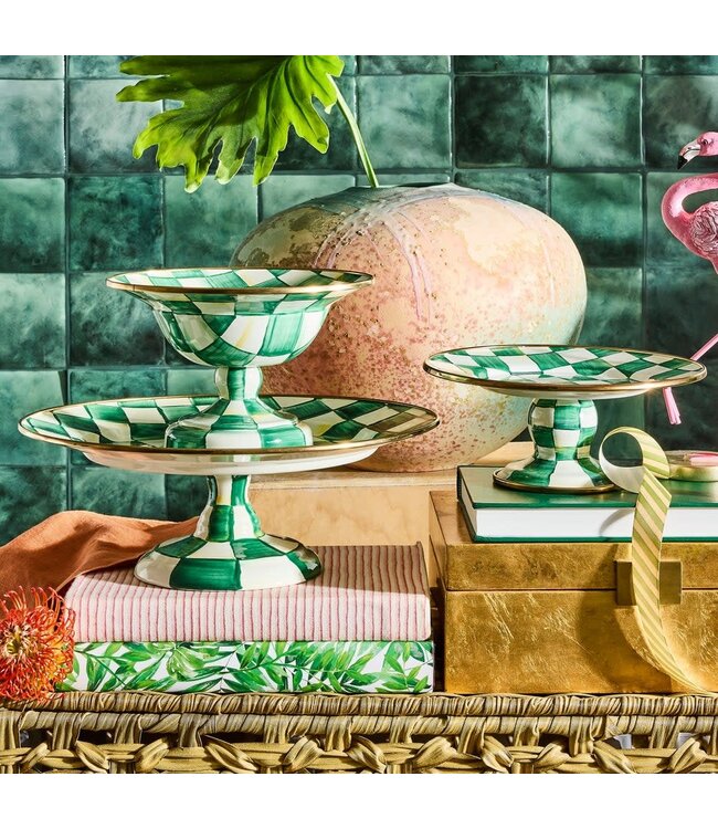 MACKENZIE CHILDS Emerald Check Small Pedestal Platter