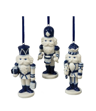 Porcelain Delft Blue Nutcracker Ornaments - Sold Individually