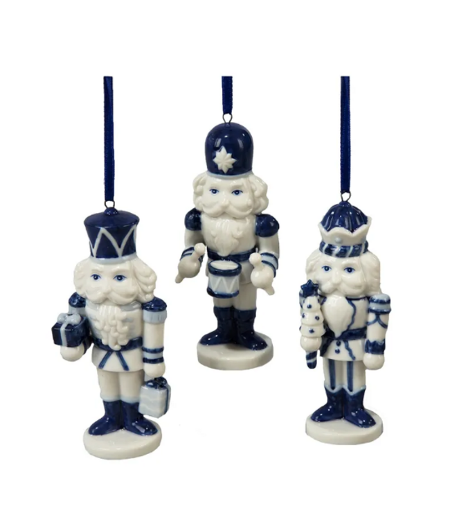 Porcelain Delft Blue Nutcracker Ornaments - Sold Individually