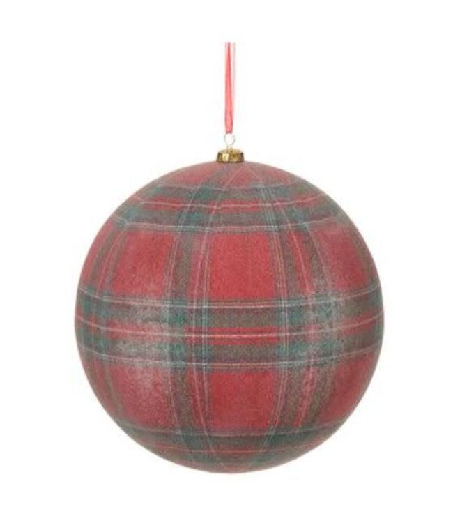 8" Glittered Plaid Ball Ornament - Red/Green