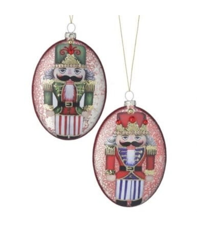 5.3" Mercury Glass Nutcracker Oval Disc Ornament - Sold Individually
