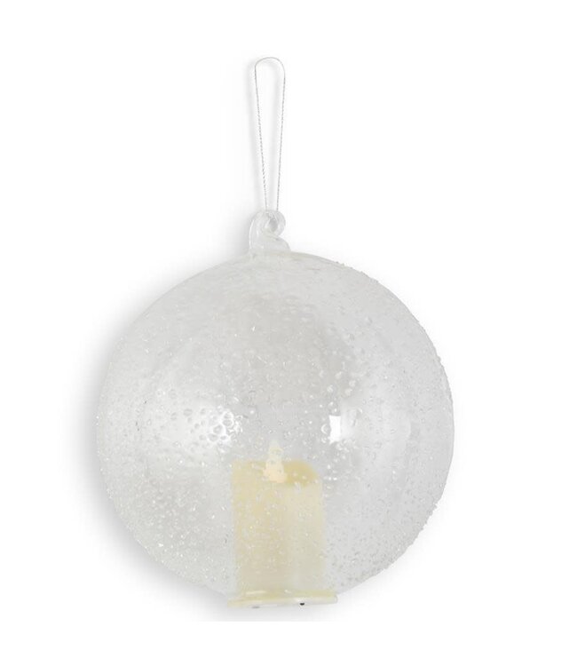 5.75 Inch Textured Clear Glass Led Flicker Round Ornament With Timer