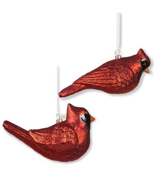 Red Glass Cardinal Ornament With Red Glitter