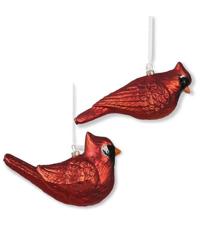 Red Glass Cardinal Ornament With Red Glitter
