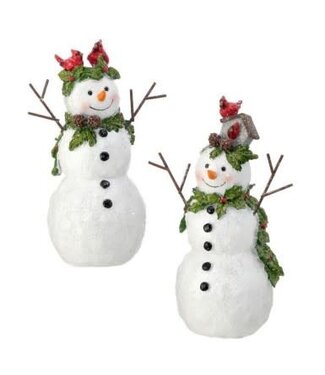 7" Resin Snowman With Cardinals - Sold Individually