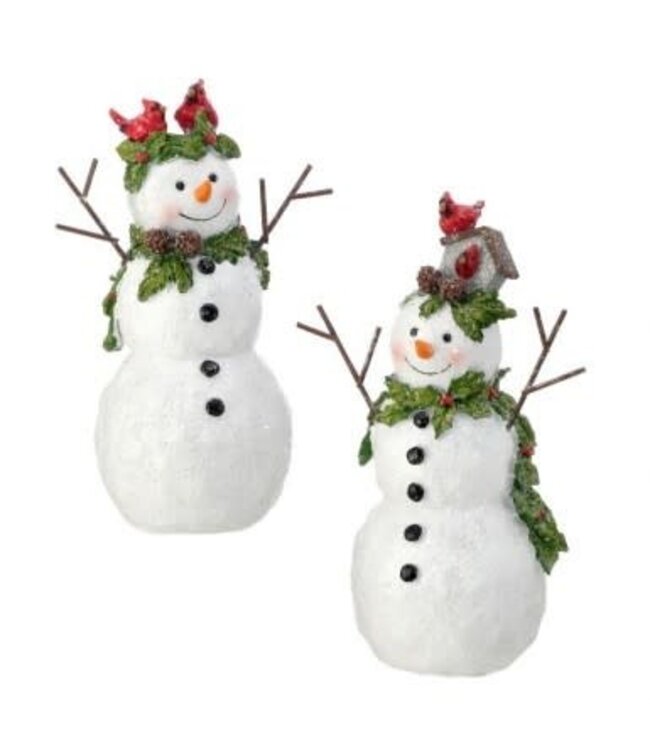 7" Resin Snowman With Cardinals - Sold Individually
