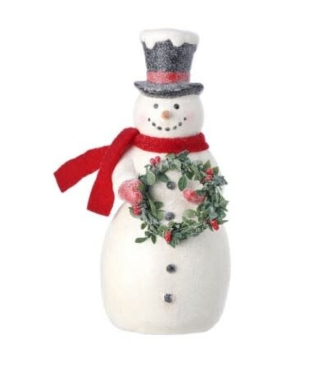 8.5" Paperpulp Snowman W/Scarf/Wreath