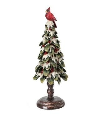 15" Resin Frost Cardinal On Snow Berry Tree