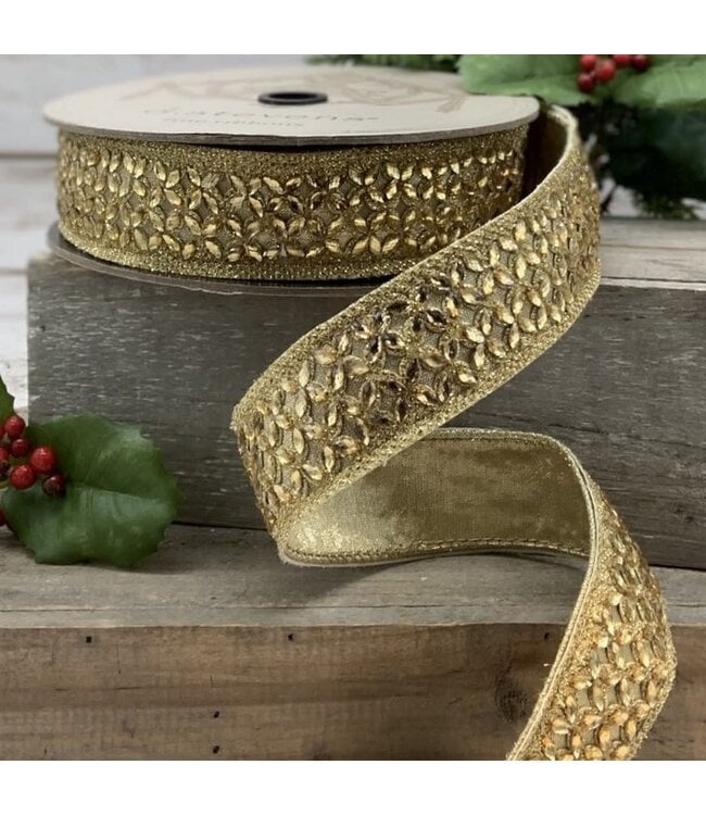 1.5 x 10yds Flower Trellis Trim - Gold