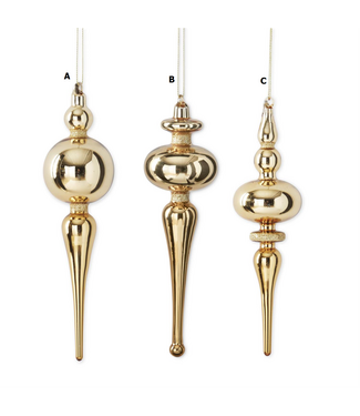 9 Inch Gold Glass Finial Ornaments w/Gold Glitter Trim