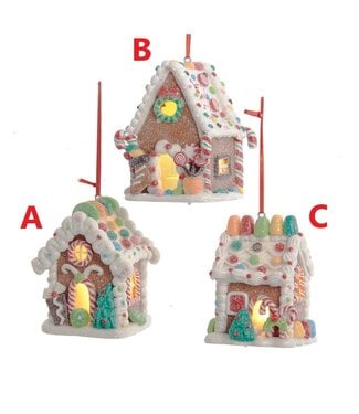 Gingerbread LED Candy House Ornament - Sold Individually