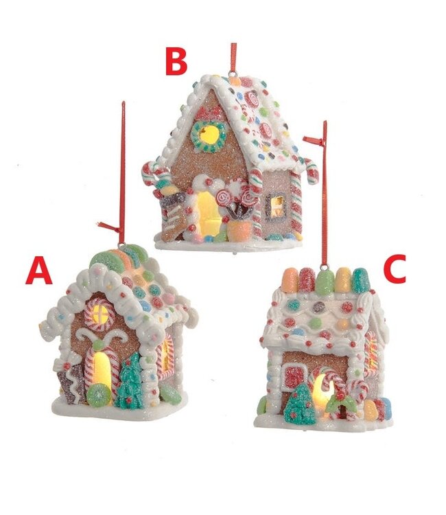 Gingerbread LED Candy House Ornament - Sold Individually