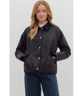 Janine Solid Diamond Pattern Quilted Long Sleeve Jacket