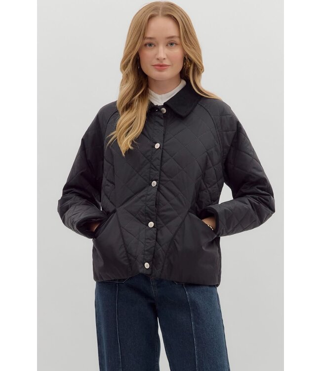 Janine Solid Diamond Pattern Quilted Long Sleeve Jacket