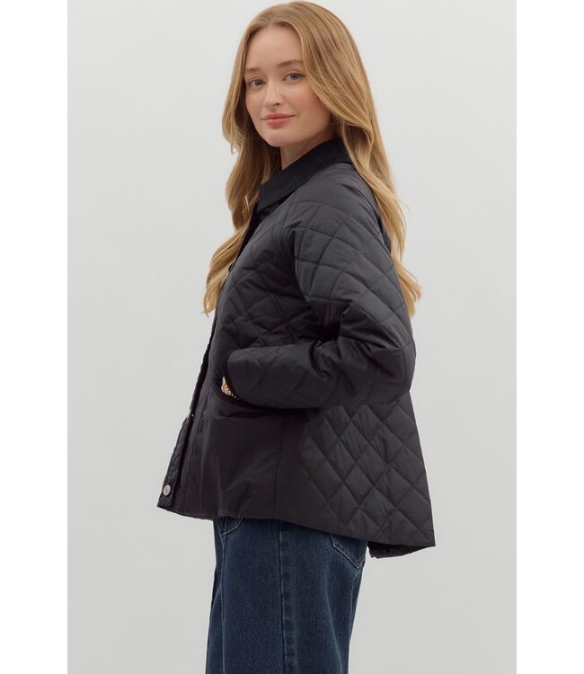 Janine Solid Diamond Pattern Quilted Long Sleeve Jacket