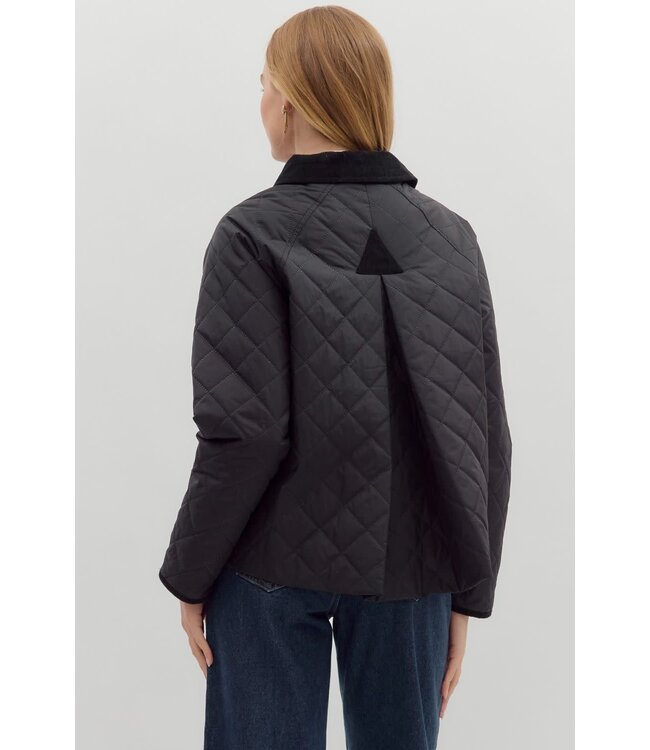 Janine Solid Diamond Pattern Quilted Long Sleeve Jacket