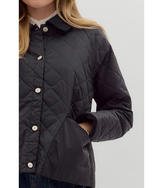 Janine Solid Diamond Pattern Quilted Long Sleeve Jacket