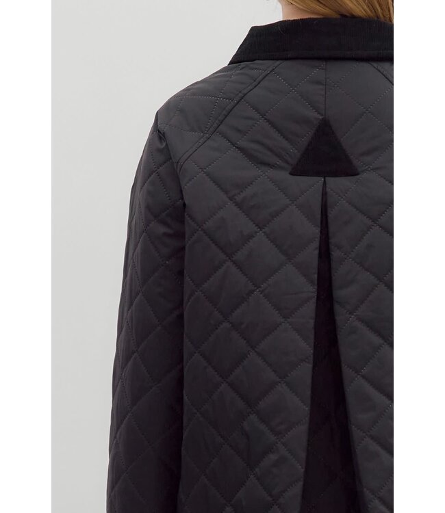 Janine Solid Diamond Pattern Quilted Long Sleeve Jacket