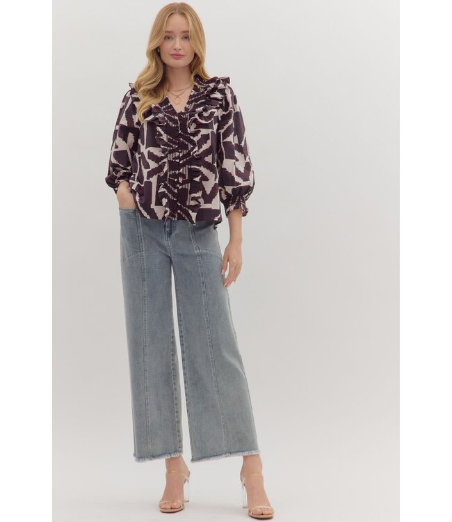 Hazel Printed ¾ Puff Sleeve Top