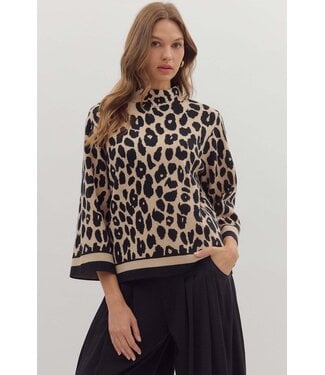 Jane Leopard Print ¾ Sleeve Sweater Knit