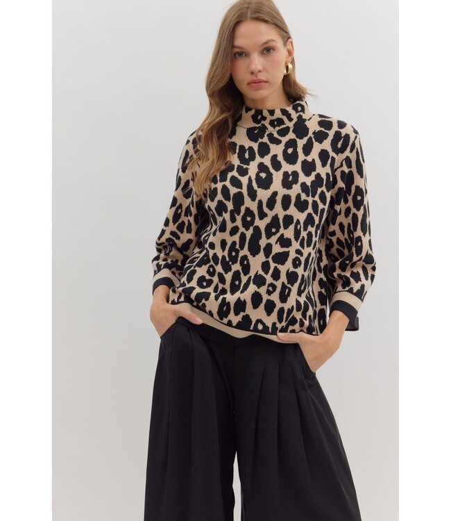Jane Leopard Print ¾ Sleeve Sweater Knit