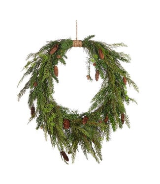 36" Oval Cedar and Pinecone Wreath