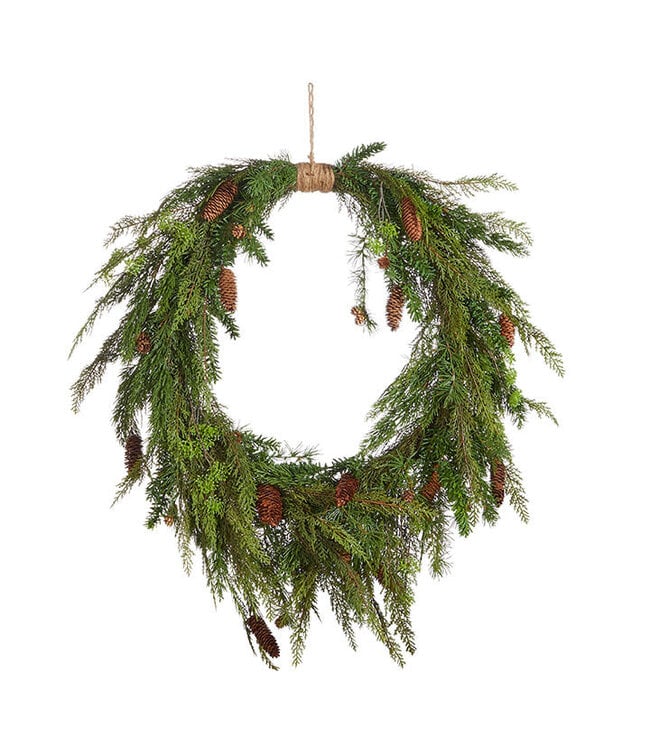36" Oval Cedar and Pinecone Wreath