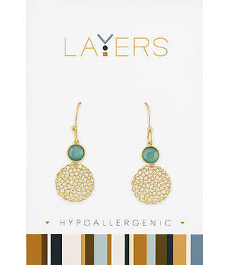 Gold Pacific Opal & Delicate Mesh Dangle Layers Earrings