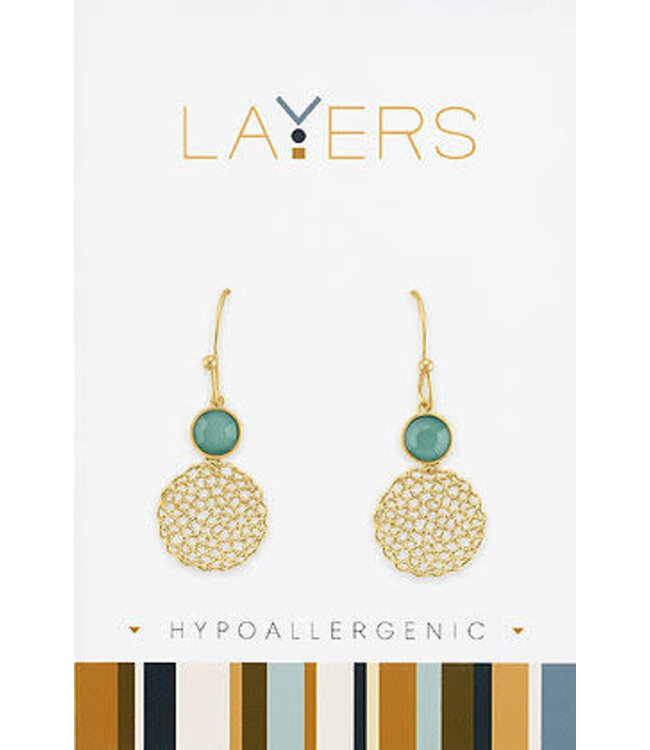 Gold Pacific Opal & Delicate Mesh Dangle Layers Earrings