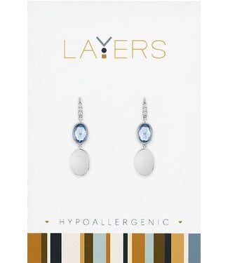 Silver Sky Blue Double Oval Dangle Layers Earrings