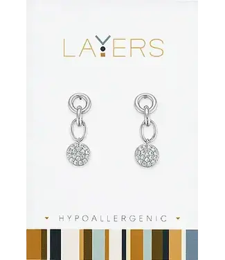 Silver Linked CZ Coin Dangle Layers Earrings