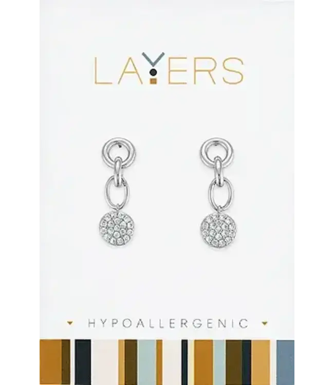 Silver Linked CZ Coin Dangle Layers Earrings
