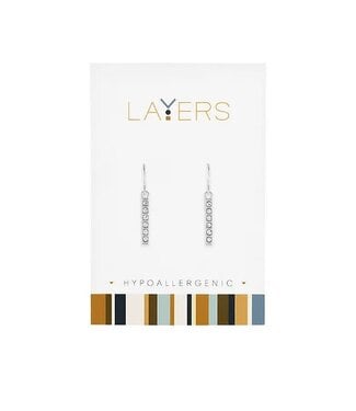Silver CZ Bar Dangle Layers Earrings