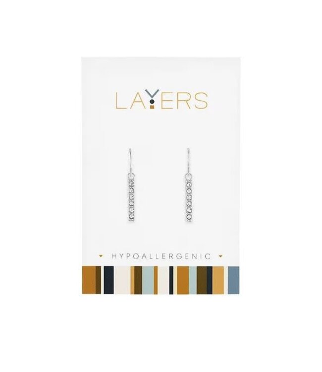 Silver CZ Bar Dangle Layers Earrings