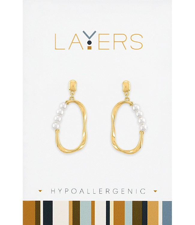 Gold Organic Pearl Dangle Layers Earrings