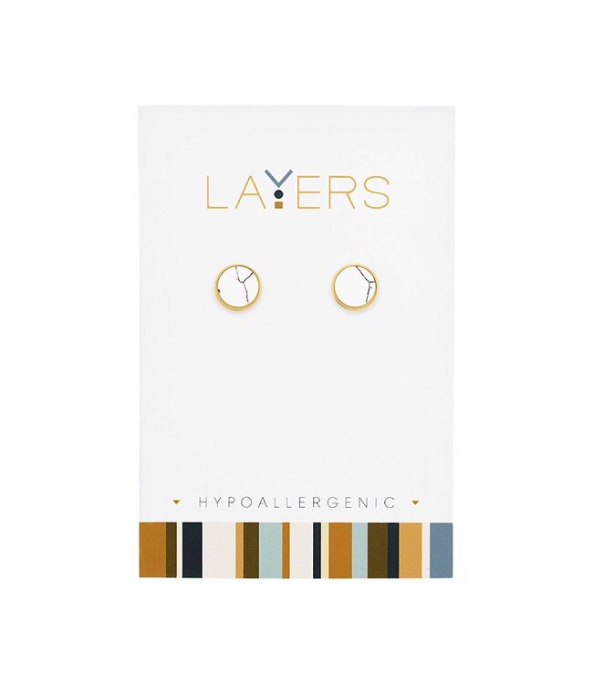 Gold Round Granite Stud Layers Earrings