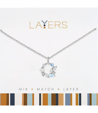 Silver Light Blue & Opal Wreath Layers Necklace