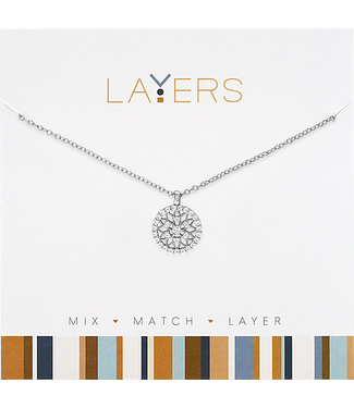Silver Round Star Cut-out CZ Layers Necklace