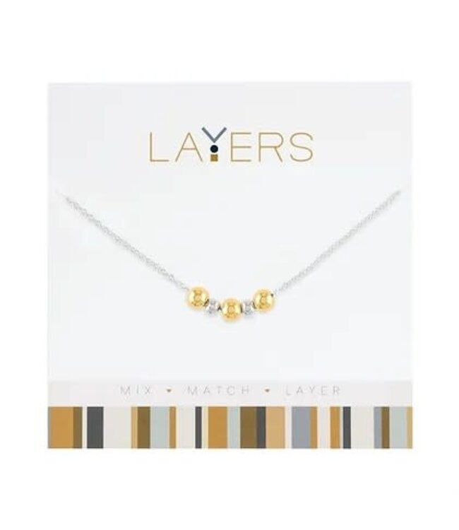 Silver Two-Tone Mini Ball Layers Necklace