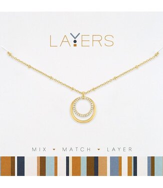 Gold Double Circule CZ Pendant Layers Necklace